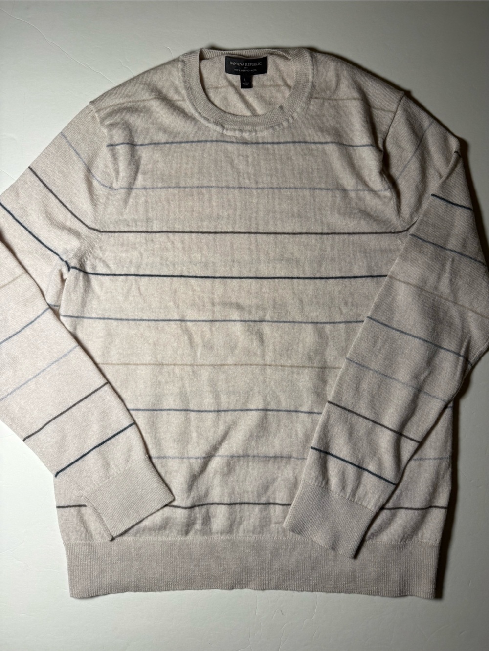 Banana Republic Men's 100% Merino Wool Striped Crewneck Sweater L